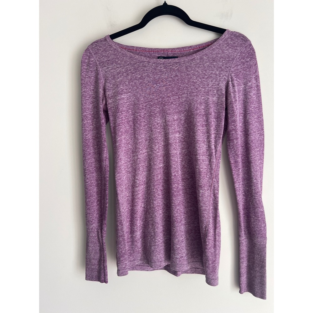 American Eagle Outfitters Women Purple Space Dye Long Sleeve Scoop Neck Top S